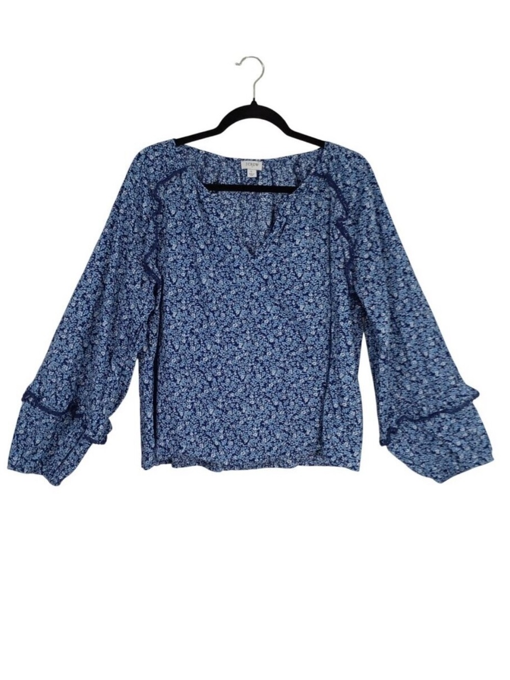 J. Crew Blue Floral V-Neck Long Sleeve Blouse JCREW 100% cotton blue floral top